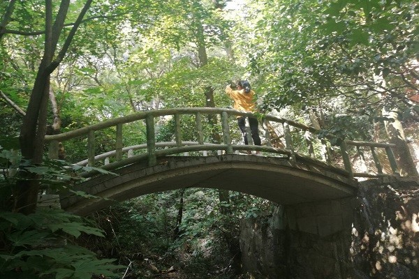 志愿者在桥上进行拍摄